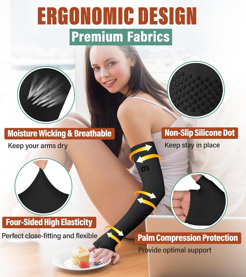 MGANG Lymphedema Compression Arm Sleeve with Gauntlet for Women Men, Opaque, 15-20 mmHg Medical Graduated Compression Full Arm Support, Thumb Lymph Edema Arm Sleeve, Pain Relief, Arthritis, Black XL - Image 3